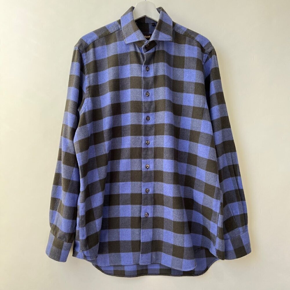 Paul Stuart flannel buffalo plaid sport shirt, Blue/purple/black, Size L